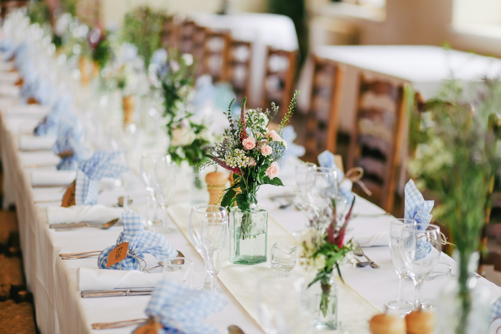 Floral centerpieces on the reception table